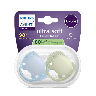 Philips Avent Ultra Soft Chupeta 0-6M Azul e Verde | Farmácia d'Arrábida