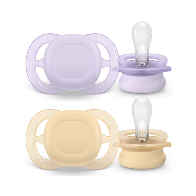 7582775 Philips Avent Ultra Start Chupeta Laranja e Lilás 0-2M | 2 Chupetas Silicone