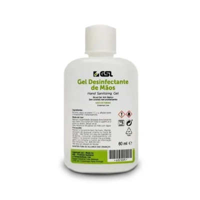 6321695 GSL Álcool Gel Desinfetante Mãos 60ml | Sem Perfume | Secagem Rápida e Uso Profissional