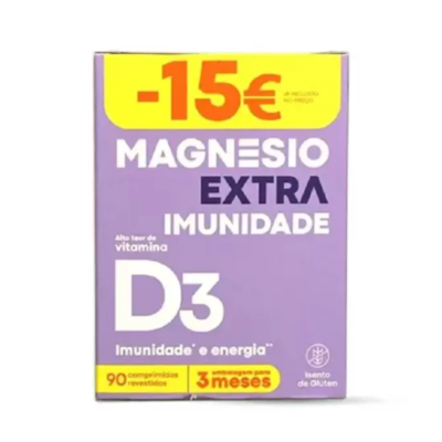 Magnésio Extra Imunidade D3 | 90 Comprimidos | Reforço Imunitário + Saúde Óssea | Vitamina D3