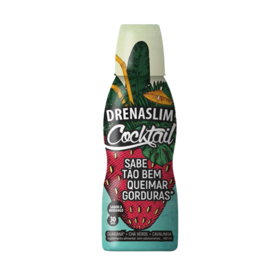 6343608 Drenaslim Cocktail Solução 450ml Morango | Guaraná + Chá Verde + Cavalinha | Drenante e Ativador Metabólico
