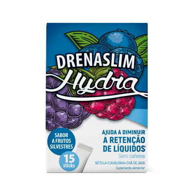 7266890 Drenaslim Hydra Sticks 15 Saquetas Frutos Silvestres | Drenante sem Cafeína | Eliminação de Líquidos