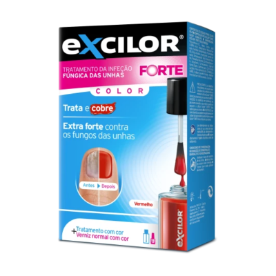 7276402 Excilor Forte Color Verniz Vermelho 30ml | Tratamento Antifúngico para Unhas | Cobre e Trata | Aplicação Diária