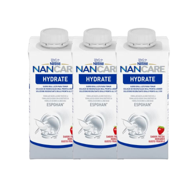 7278432 NANCARE HYDRATE Morango 3x200ml | Solução Reidratação Oral Pronta a Beber | Para Crianças 12M+