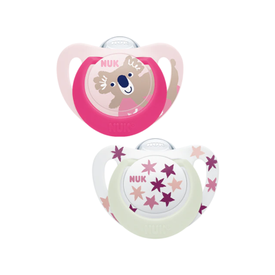 NUK Chupeta Star Day & Night 18-36Meses Rosa-Branca | Chupeta para o Dia e outra que Brilha no Escuro | Formato Ortodôntico