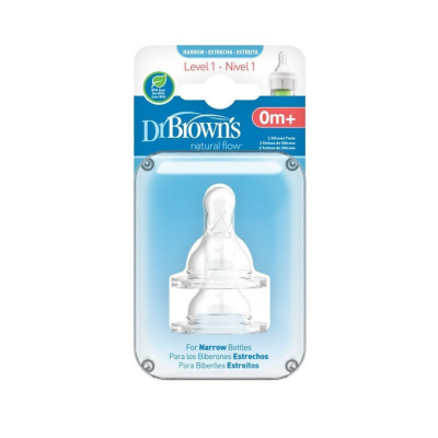 Dr. Brown's Tetina Boca Estreita Nível 1 0m+ | 2 Tetinas | Fluxo Lento Perfurado a Laser |