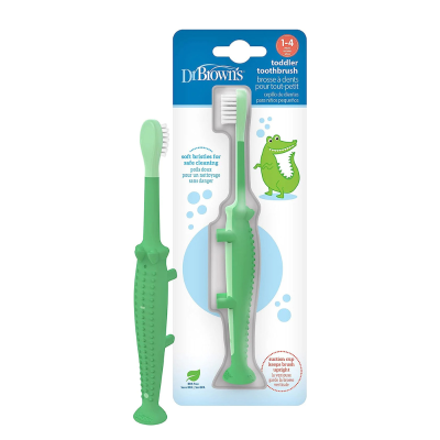 6364117 Dr. Brown's Escova Dentes Crocodilo | 1-4 Anos | Cerdas Suaves Base com Ventosa