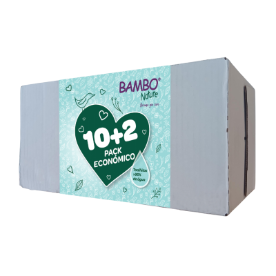 7589036 Bambo Nature Pack Económico Toalhitas 10+2 | 12 Embalagens de 50Uni. cada | Sem Perfume p/ Pele Sensível | Plastic-Free