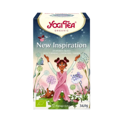 Yogi Tea Bio New Inspiration 17 Saquetas | Chá Ervas p/ Inspiração e Leveza | Curcuma, Gengibre, Limão | Sem Cafeína