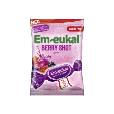 7598805 Em-eukal Berry Shot 75g | Rebuçados Balsâmicos Frutos Silvestres | Alívio Garganta | +90 Anos de História