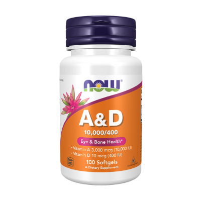 0733739003508 NOW Vitamin A & D | 100 Softgels | Suplemento para Adultos | Saúde da visão, Pele, Mucosas e Ossos