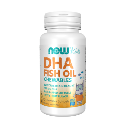 1002260 NOW Kids DHA Óleo de Peixe 60 Comprimidos Mastigáveis | Comprimido em Forma de Peixe | Sabor Frutado