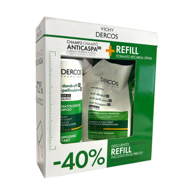 7588806 Dercos Pack Anticaspa Cabelos Secos Champô 390ml + Refil 390ml