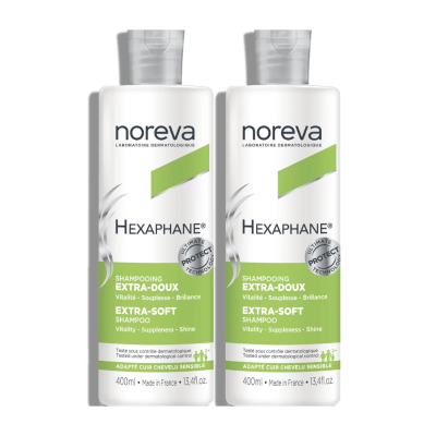 6395764 Noreva Pack Hexaphane Champô Extra Doux 2x400ml | Para Couro Cabeludo Sensível | Toda a Família
