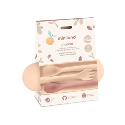 8413082895976 Miniland Picneat Talheres Bebé Evolutivos com Estojo | 2 Colheres Macias + Garfo