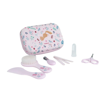 8413082897451 Miniland Squirrel Baby Kit Higiene Bebé | 6 Acessórios com Estojo | Tesoura, Escova, Mordedor