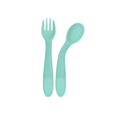 8413082896652 Miniland Ocean Talheres Flexíveis Bebé +12Meses | Colher e Garfo | Aprender a Comer Sozinho