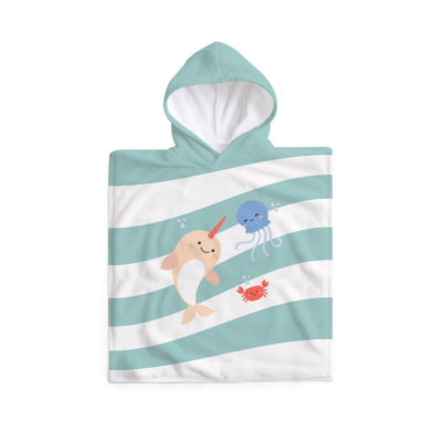 Miniland Ocean Poncho Toalha Bebé 65x65cm | Design Unicórnio Marinho