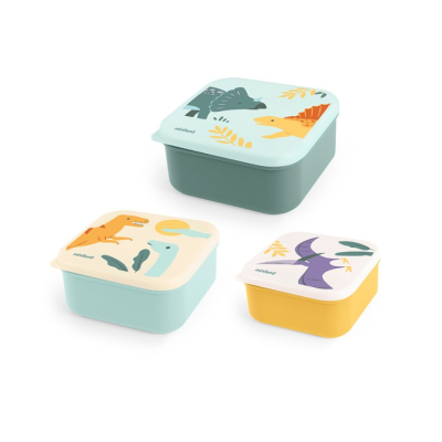 8413082896218 Miniland Jurassic Conjunto 3 Lancheiras Empilháveis | 3 Tamanhos (230, 350, 540ml)