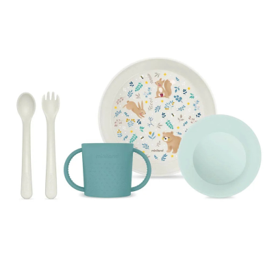 Miniland Dreamland Conjunto Refeição BLW +6M | Prato, Copo, Colher e Garfo