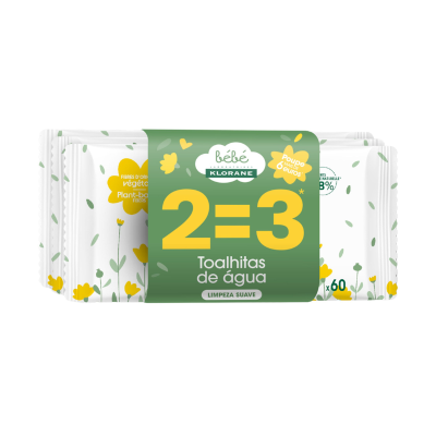 7589705 Klorane Pack 3x60 Toalhetes Bebé Água | 100% Biodegradáveis | Desde o Nascimento