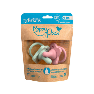 Dr. Brown's Chupeta HappyPaci Silicone 0-6M Rosa e Verde | Farmácia d'Arrábida