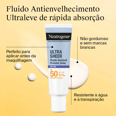 Neutrogena Ultra Sheer Protetor Solar Fluido Invisível Anti-Age FPS50 50ml | Farmácia d'Arrábida
