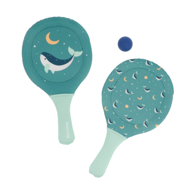 Monnëka Raquetes de Neoprene Whale Teal | 2 Raquetes + Bola | +3 Anos
