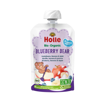 7640230494465 Holle Bio Blueberry Bear +8m 100g | Puré Orgânico de Fruta e Iogurte