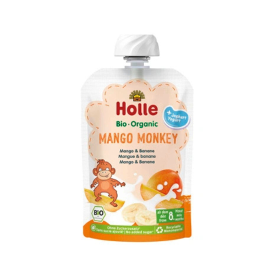 7640230494168 Holle Bio Mango Monkey +8m 100g | Puré Orgânico de Manga e Iogurte