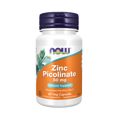 1002338 NOW Picolinato de Zinco 50mg 60 Cápsulas Vegetais | Alta Absorção | Suporte Imunitário e Pele Saudável | Vega