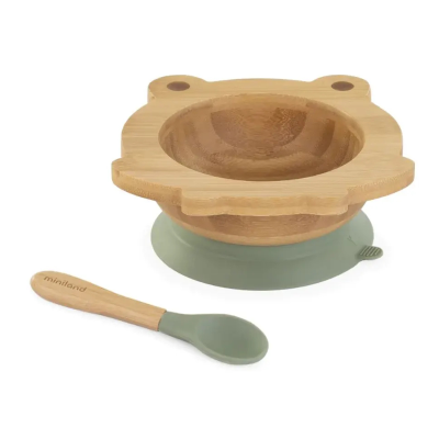 Miniland Tigela Bamboo com Ventosa + Colher Silicone Frog | BLW Bebé 6M+