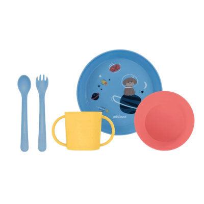 8413082896140 Miniland Explore Conjunto Refeição Bebé | Prato, Tigela, Copo e Talheres 6M+