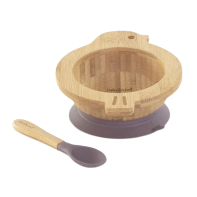 Miniland Tigela Bamboo Chick com Ventosa + Colher Silicone | Prato Bebé BLW 6M+