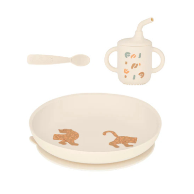 3661276192829 BabyMoov Kit Refeição Evolutivo Silicone Little Roar 9M+ | Prato, Copo 3 em 1 e Colher