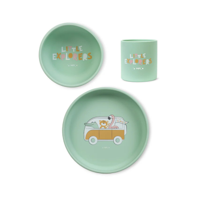 8424568176434 Saro Conjunto Alimentação Silicone Bebé Foodie Little Explores | Prato, Tigela e Copo BLW Antiderrame