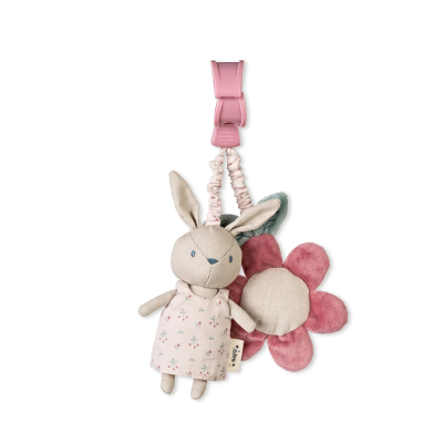 Saro Chocalho Multiatividades Coelhinhos Rosa Algodão | Peluche, Espelho, Papel Crepitante e Clip para Carrinho/Berço