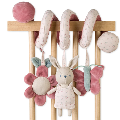 8424568223428 Saro Espiral com Roca Cotton Bunnies Blossom Pink - Brinquedo Sensorial para Bebé Carrinho/Berço