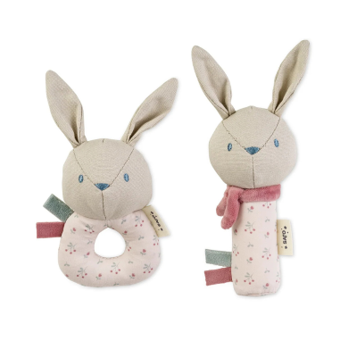 8424568213429 Saro Conjunto Chocalhos Cotton Bunnies Blossom Pink - Brinquedo Roca Sensorial Bebé