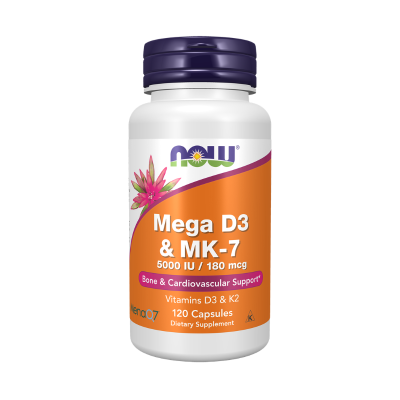 0733739003843 NOW Mega D3 5000 IU + K2 MK-7 60 Caps | Vitamina D3 e K2 para Ossos e Imunidade
