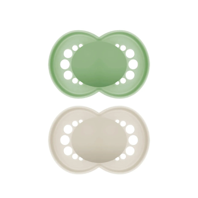 MAM Original Chupeta Silicone +6 Meses Verde/Bege 2 Unid. | Ortodôntica com Caixa