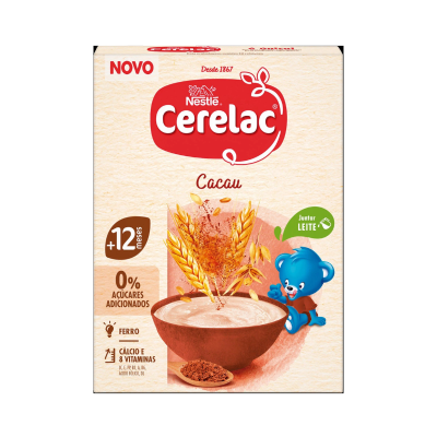 8445292626729 CERELAC 8 Cereais Cacau Não Láctea +12Meses 250g | Preparar com Leite Papa Infantil Nutritiva + Ferro