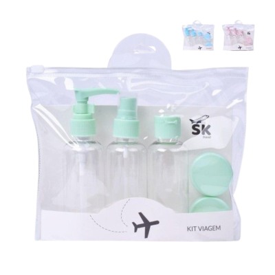 5628166000624 Kit Viagem 5 Peças com Bolsa | Frascos Reutilizáveis 75ml + Boiões 15g