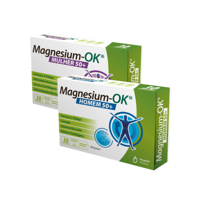7613851 Magnesium-OK Pack Homem + Mulher 50+ x30 Comprimidos | Energia, Ossos & Bem-Estar
