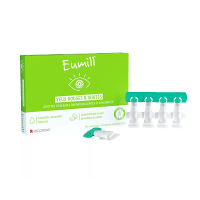 7597831 Eumill Colírio Olhos Vermelhos Monodoses 10x0,5ml | Olhos Cansados e Sensíveis | Camomila + Hamamélis + Eufrásia