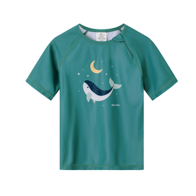 8434149308833 Monnëka Camiseta de Proteção Solar Manga Curta Whale Teal 1-2A | UPF50+ | Oeko-Tex