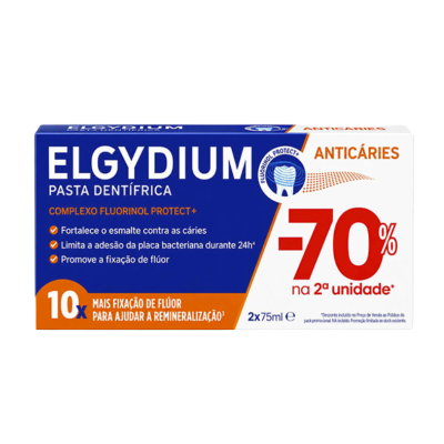 7598490 Elgydium Pasta Dentífrica Duo Proteção Cáries 2x75ml | Formulada com Fluorinol