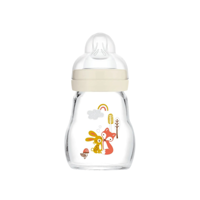 7236935 MAM Feel Good Biberão Vidro Neutro 170ml +0M | Fluxo 0 ideal para leite materno com Tetina SkinSoft
