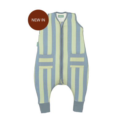 8436579288136 Molis&Co TOG 0.5 +1 Ano Pijama Macacão Verão Green & Blue Stripes | Pijama Leve e Respirável +24ºC