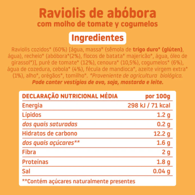 Smileat Raviolis Abóbora Tomate e Cogumelos Bio 190g +15M | Farmácia d'Arrábida